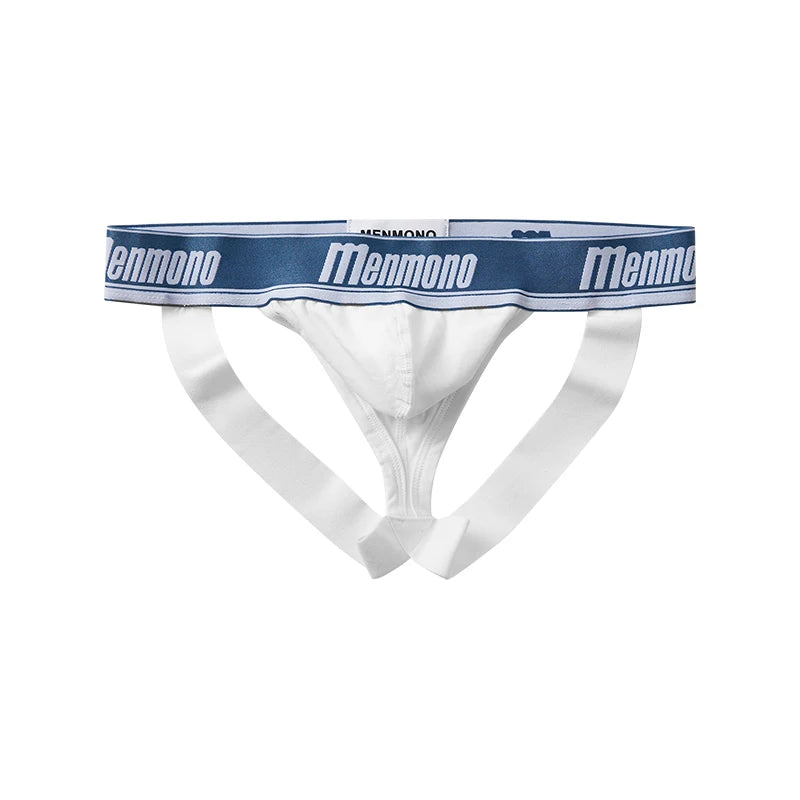 Men's thong pants  cotton double buttocks low waist sexy bullet separation design comfortable  simple white shorts
