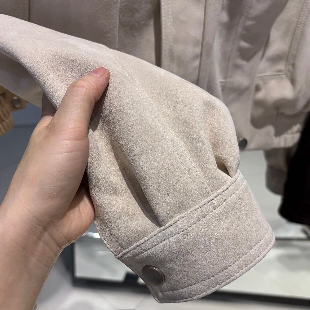 YOLOAgain 2025 Autumn Oversized Suede Jacket Women Real Leather Bomber Jacket Female