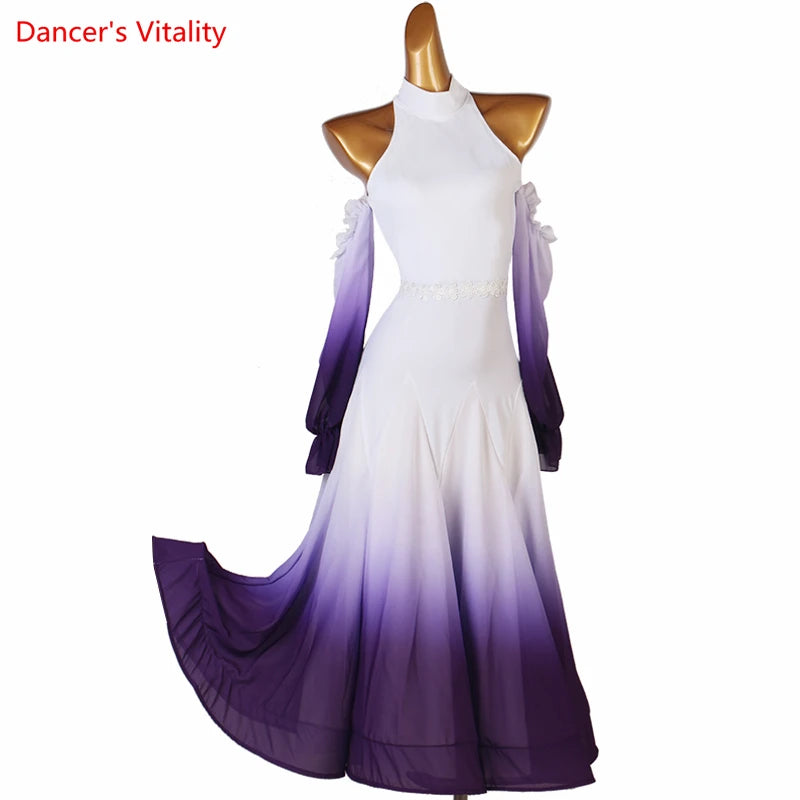 Modern Dance Dress Stand-Up Collar Mesh Sleeve Long Skirt Performance Clothing High-End Custom Child Woman Competition Clothes
