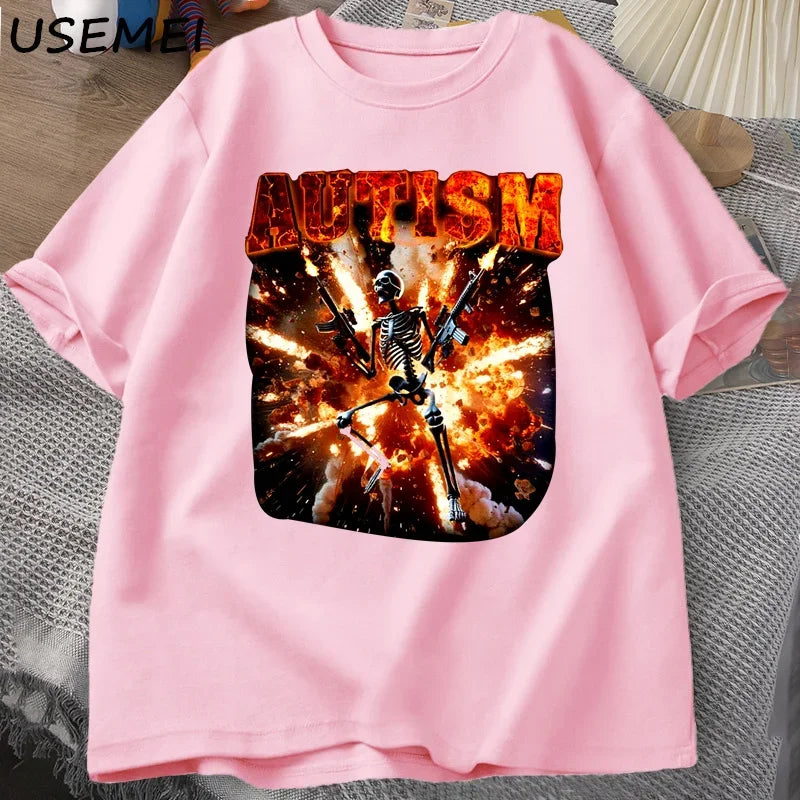 Autistic Funny Skeleton T Shirt Women Men Autism Edgy Skeleton Meme T-shirt Casual Cotton Short Sleeve Tshirt Round Neck Clothes