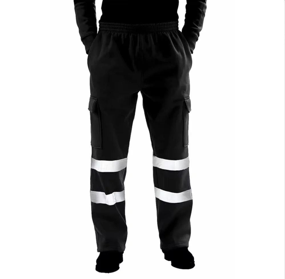 Mens Work Uniform Bottoms Safety Sweat Pants Striped Reflective Pants Loose Mens Jogging Trousers Joggers Patchwork Workwear