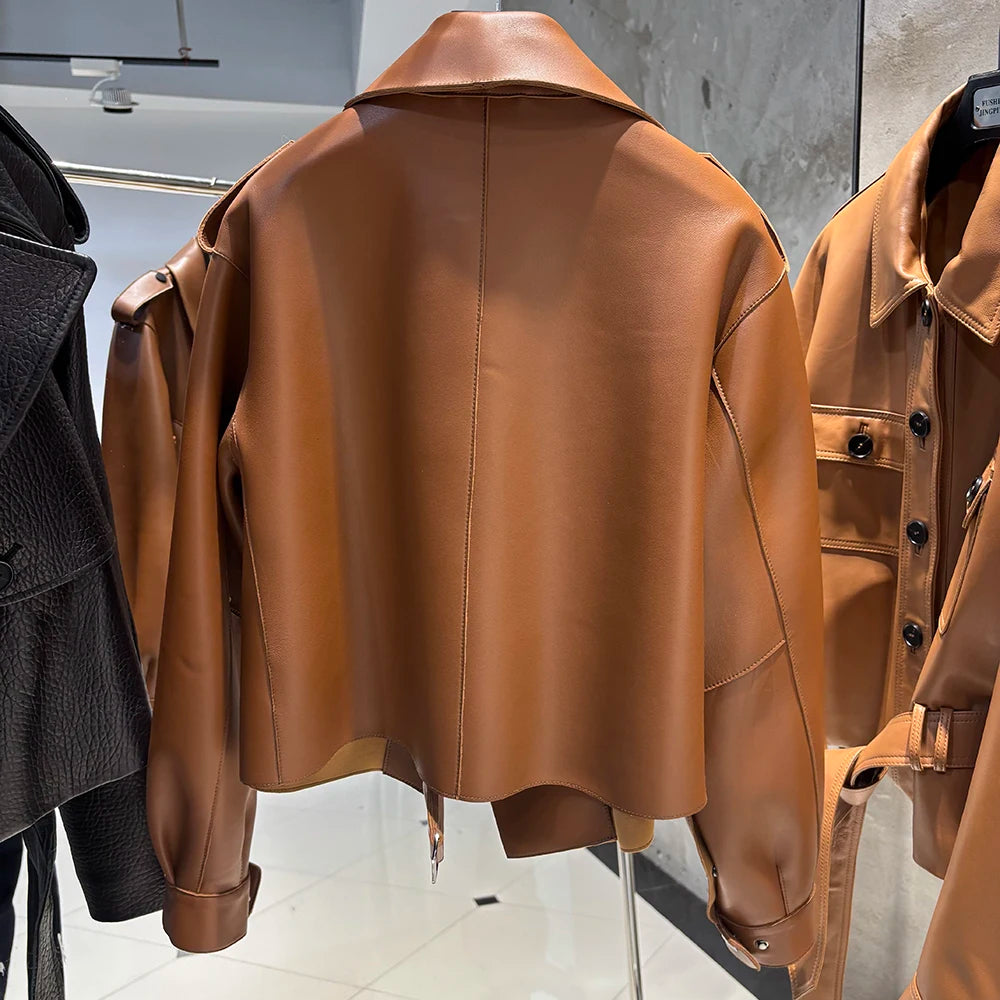 YOLOAgain Oversized Real Leather Jacket Women Sheepskin Coat