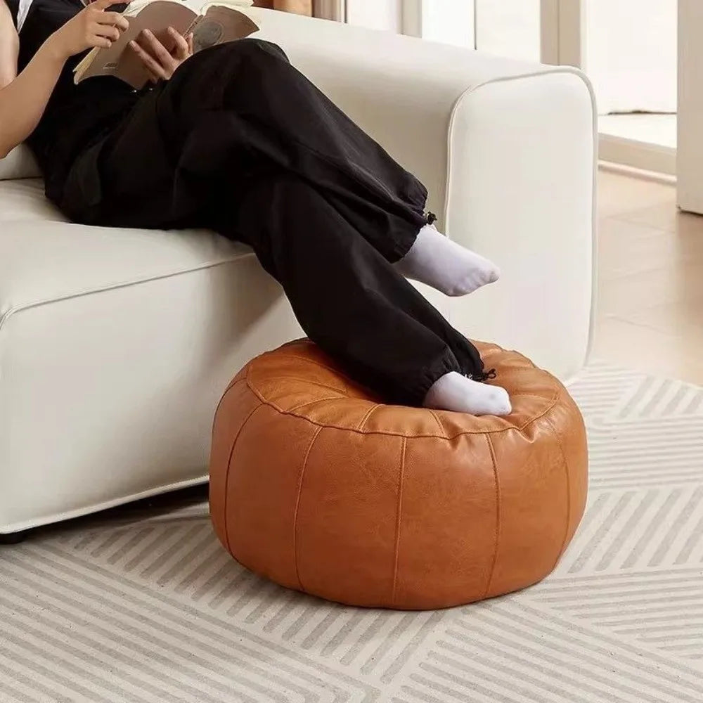 PU Leather Unstuffed Storage Leg Bench Need to Fill Clothes Large Capacity Storage Pouf Round Nordic Sofa Footstool Living Room