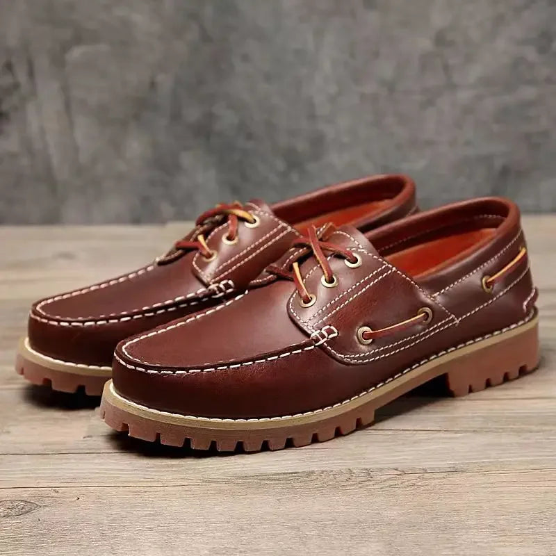 Fashion Genuine Leather Men's Loafers Soft Casual Derby Shoes Moccasins Boat Shoes Platform Male Black Brown Lace-up Oxfords