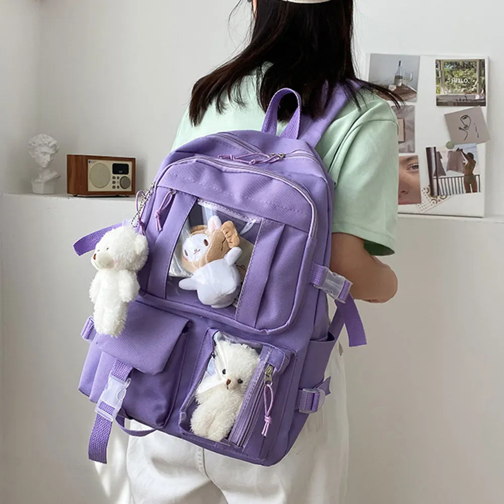 Causal Simple Travel School Bags Portable Large Capacity Waterproof School Books Pencil Case Water Bottle Bookbag For Men Women