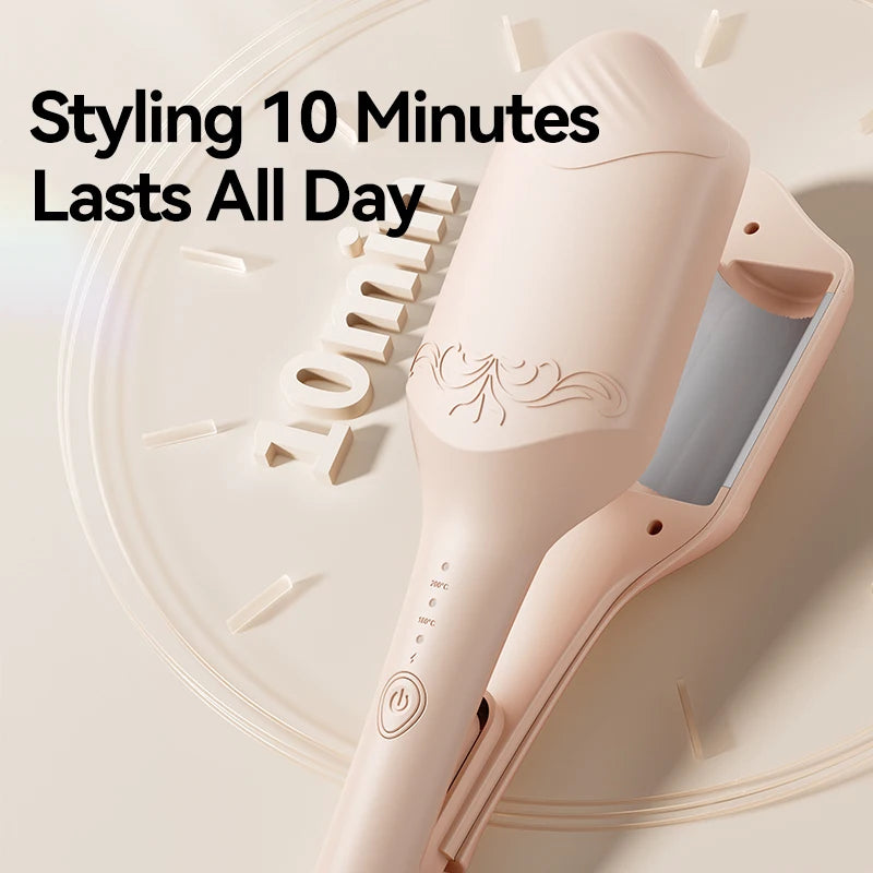 Curling Iron Temperature Adjustable Beach Waves Curling-Wand Hair Crimper Waver, Ionic Deep Waver Hair Curler Tool with Ceramic
