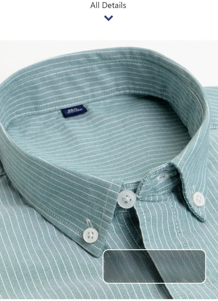Men's 100% Cotton Oxford Shirt - Breathable Vertical Stripe Slim Fit with  Wrinkle-Resistant Long Sleeve for Business Casual