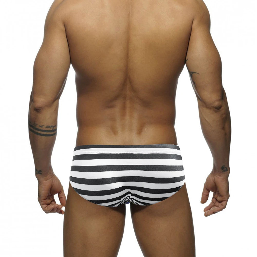 Striped Mens Sponge Cup Bathing Suit Sexy Low Waist Quick Dry Swimwear Summer Male Sunga Sport Beach Board Bikini Surfing Briefs