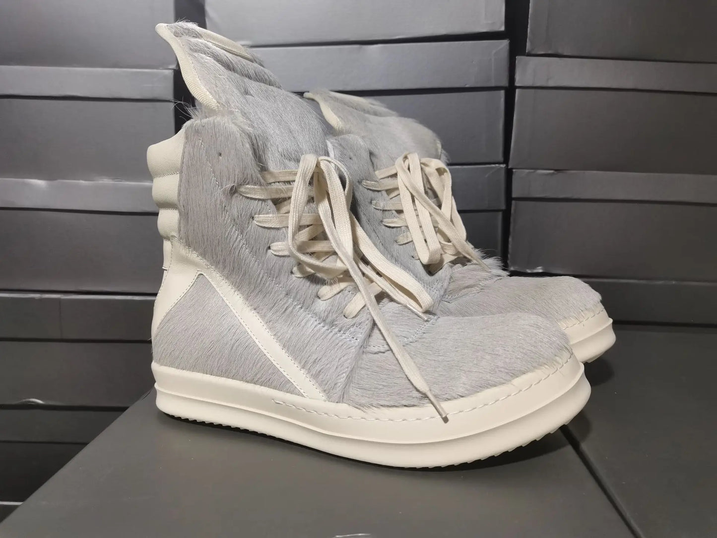 Men's Horsehair Shoes Casual Platform Women High Top Sneakers Leather Luxury Trainers Lace Up Zip Designer Male Boots