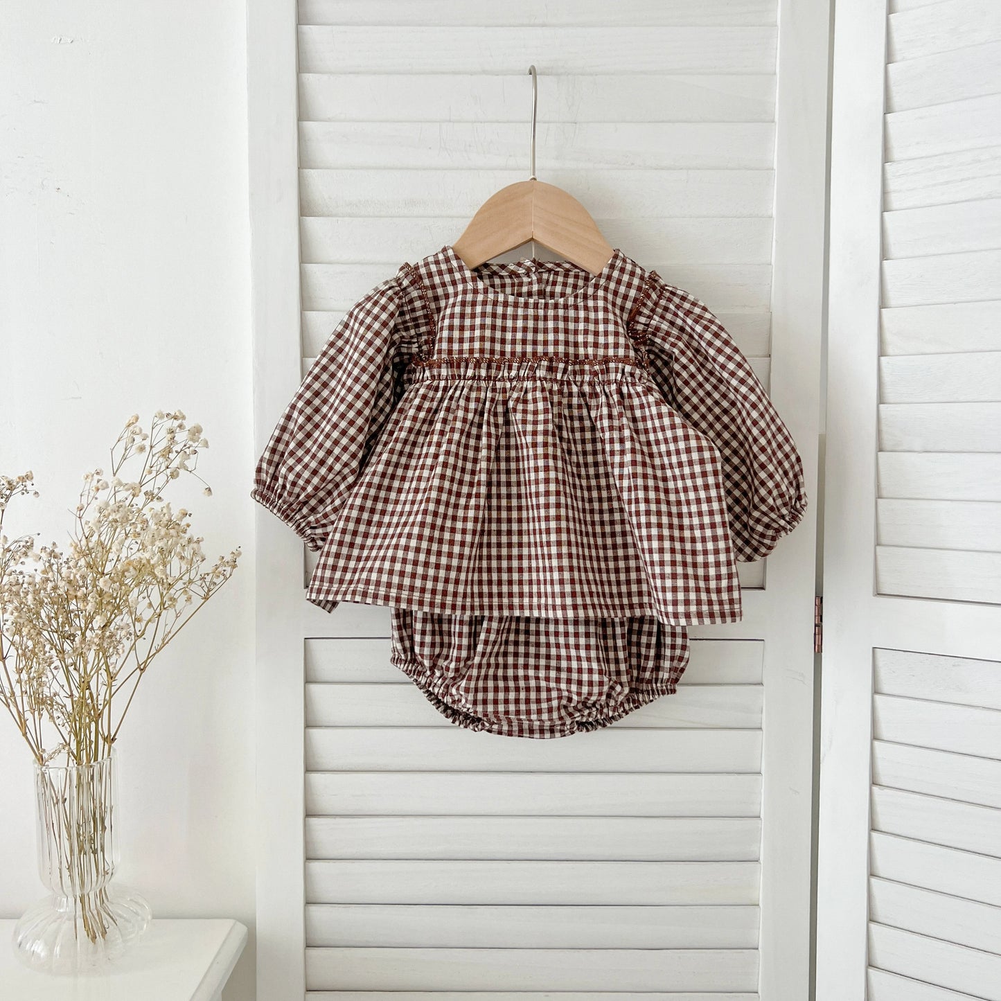 Baby Cotton Clothing Sets 0-2Yrs Autumn New Baby Girl Clothes Set Plaid Tee And Bloomer 2pcs Toddler Kids Vest + Shorts Suit