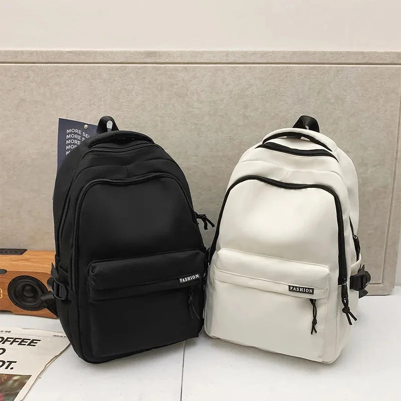 Large Capacity Solid Color Backpack, Simple Black Bag for Students & Travel