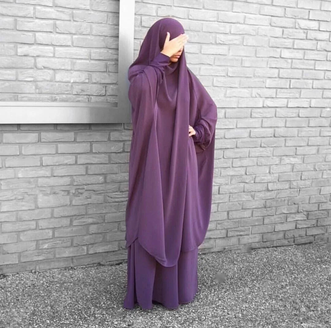 15 Colors Eid Hooded Muslim Dress Set Women Hijab Dress Prayer Garment Islamic Abaya Long Khimar Ramadan Gown Abayas Skirt Suit