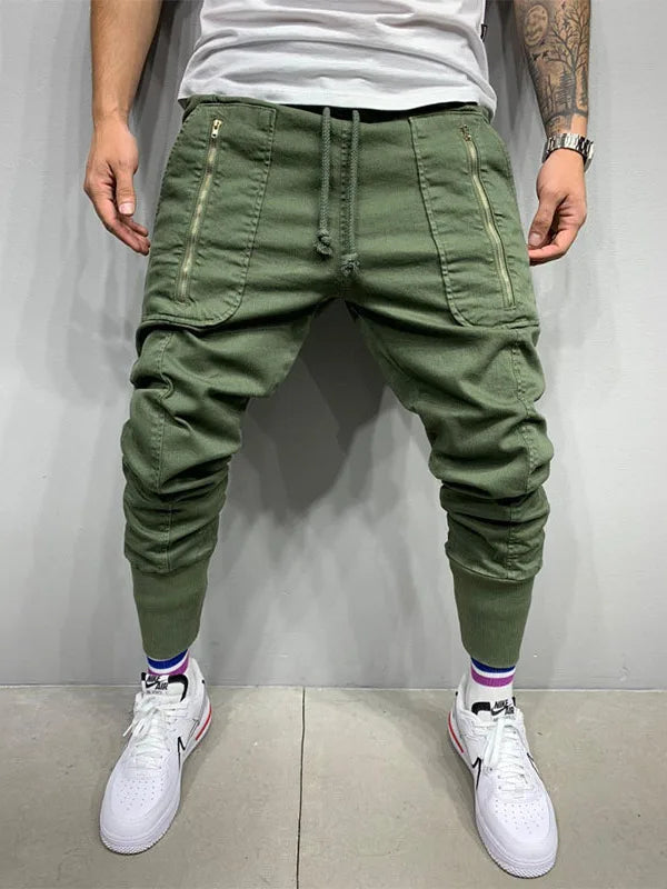 Casual Workwear Pants Men's Zipper Pencil Joggers Sweatpants Street Style Elastic Waist Summer Polyester Fiber