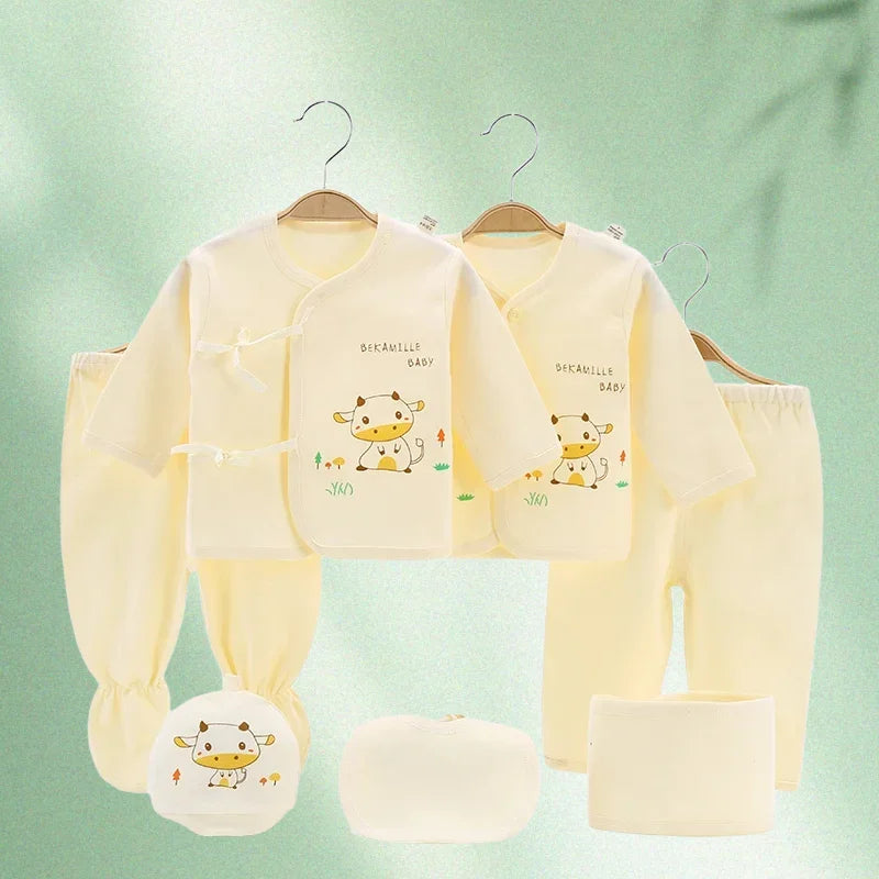Newborn Baby Boy And Baby Girl Clothes cartoon long Sleeve Bodysuit+Pants+Hat 7pcs Set