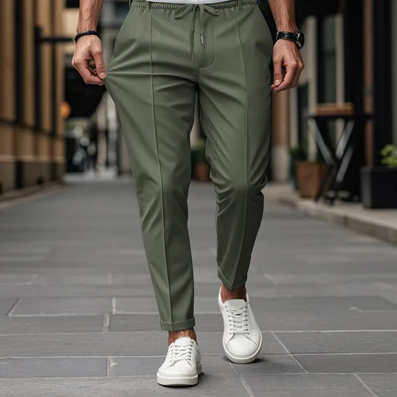 Spring Autumn Men's Solid Color Simple Business Slim Small Foot Casual Pants