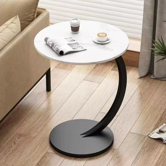 Space Saving Round End Table, Movable Small Accent Table with Drawer for Living Room, Bedroom,  Easy  Roll  Nightstand