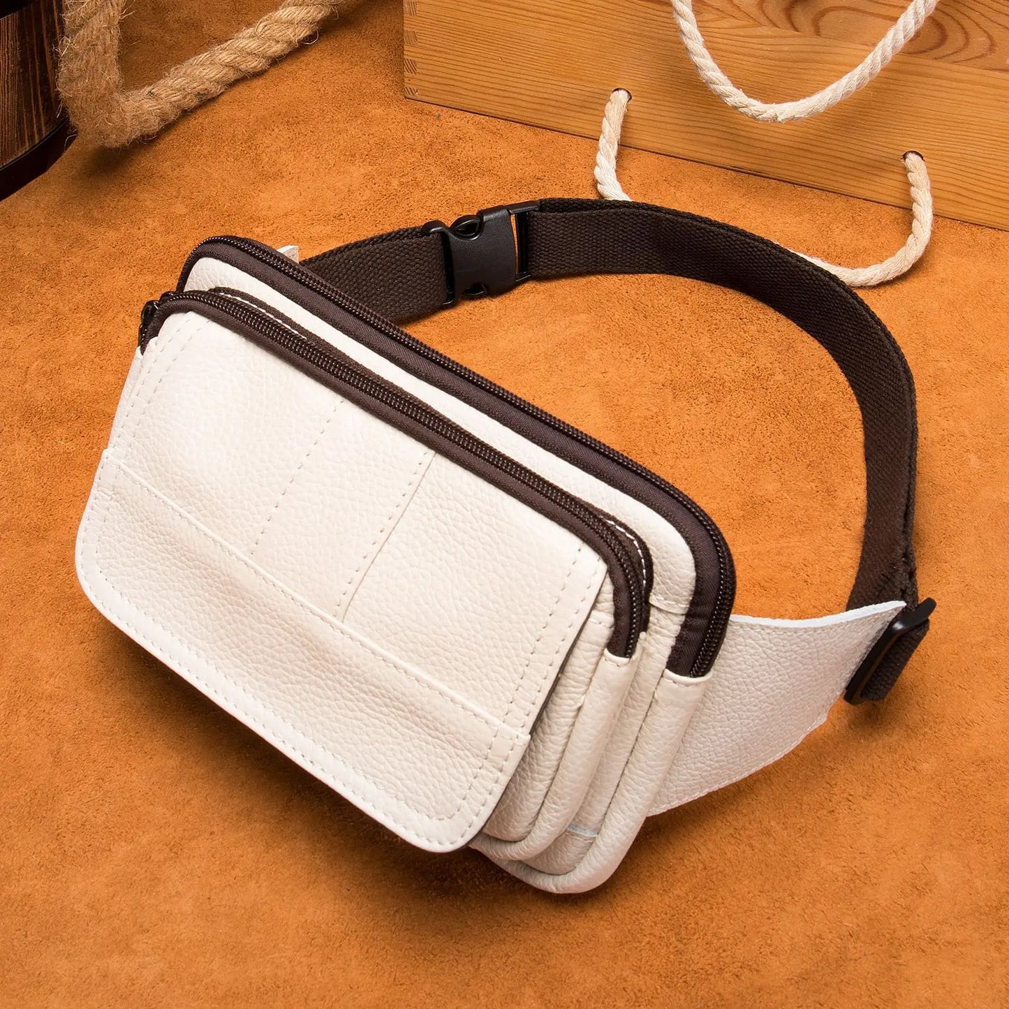 Genuine leather men's waist bag, outdoor single-shoulder crossbody bag, chest bag, men's retro genuine leather men's small bag