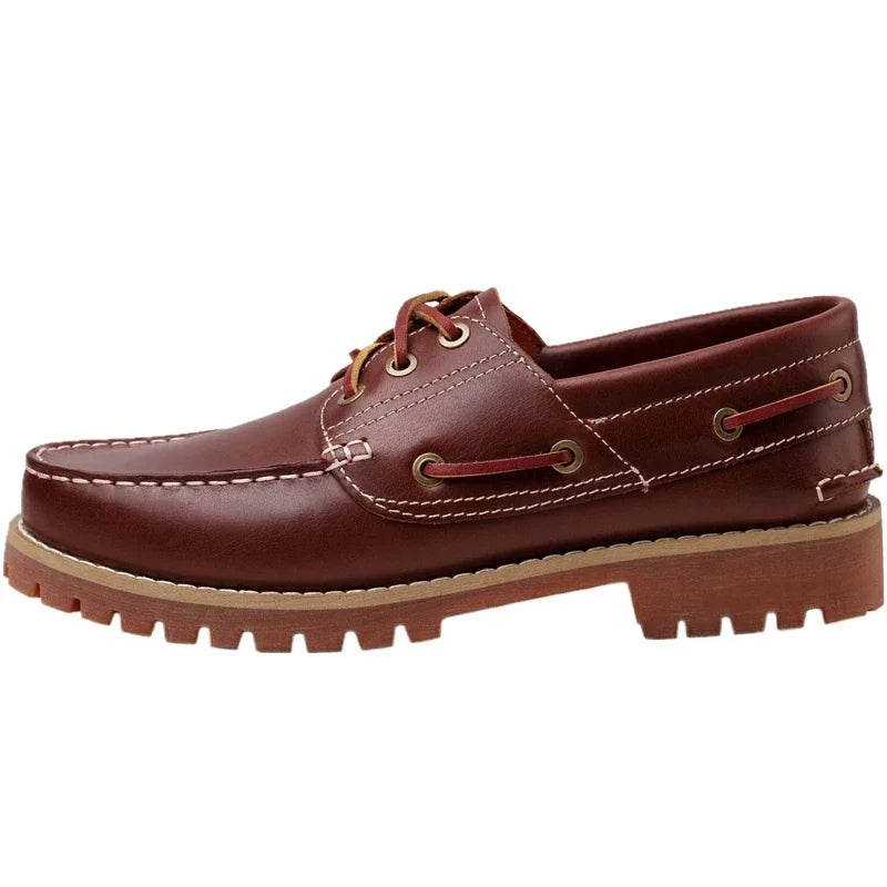 Fashion Genuine Leather Men's Loafers Soft Casual Derby Shoes Moccasins Boat Shoes Platform Male Black Brown Lace-up Oxfords