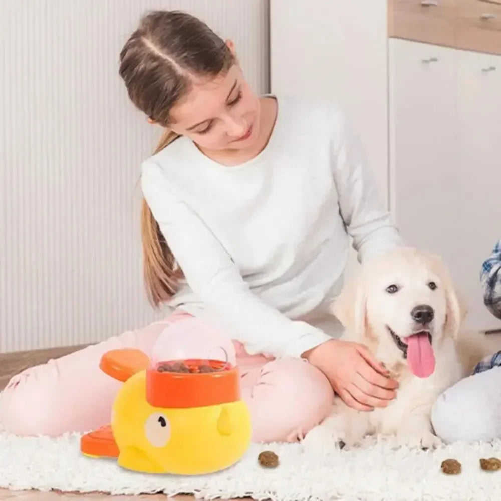 Cartoon Duck Pet Automatic Feeder Exercise Dog Intelligence Interactive Dog Food Dispenser Cat Dog Leakage of Toy Food Utensils