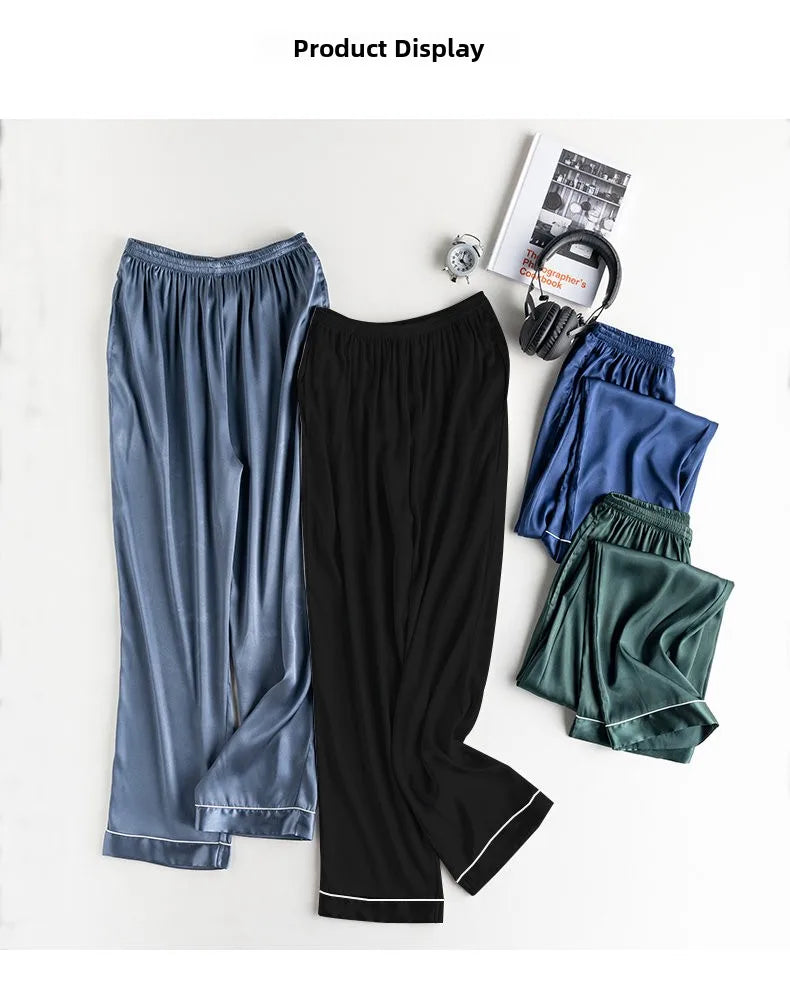 Ice Silk Sleep Pants Long Loose Fit Home Clothes for Men And Women plus Size Simulated Silk Single Piece Couple Home Pants