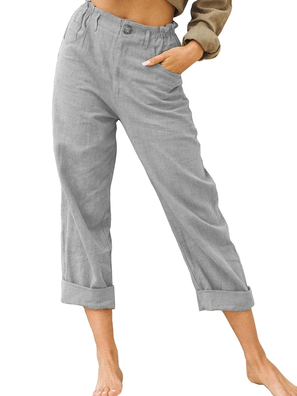 Summer 2024 new ladies cotton and linen straight tube cropped casual and comfortable simple women radish pants