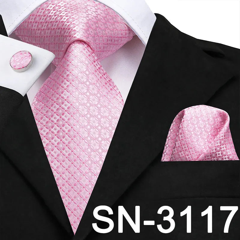 Hi-Tie Silk Men Tie Peach Pink Floral Wedding Necktie for Men Luxury Necktie Handkerchief Cufflink Fashion Design Business