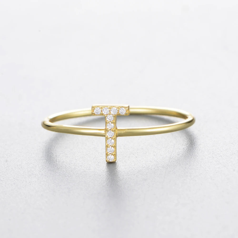 925 Sterling Jewelry A-Z 26 Letters Name Initial Rings Gold Plated Silver Fashion Simple S925 Ring Zircon Round Brilliant Cut