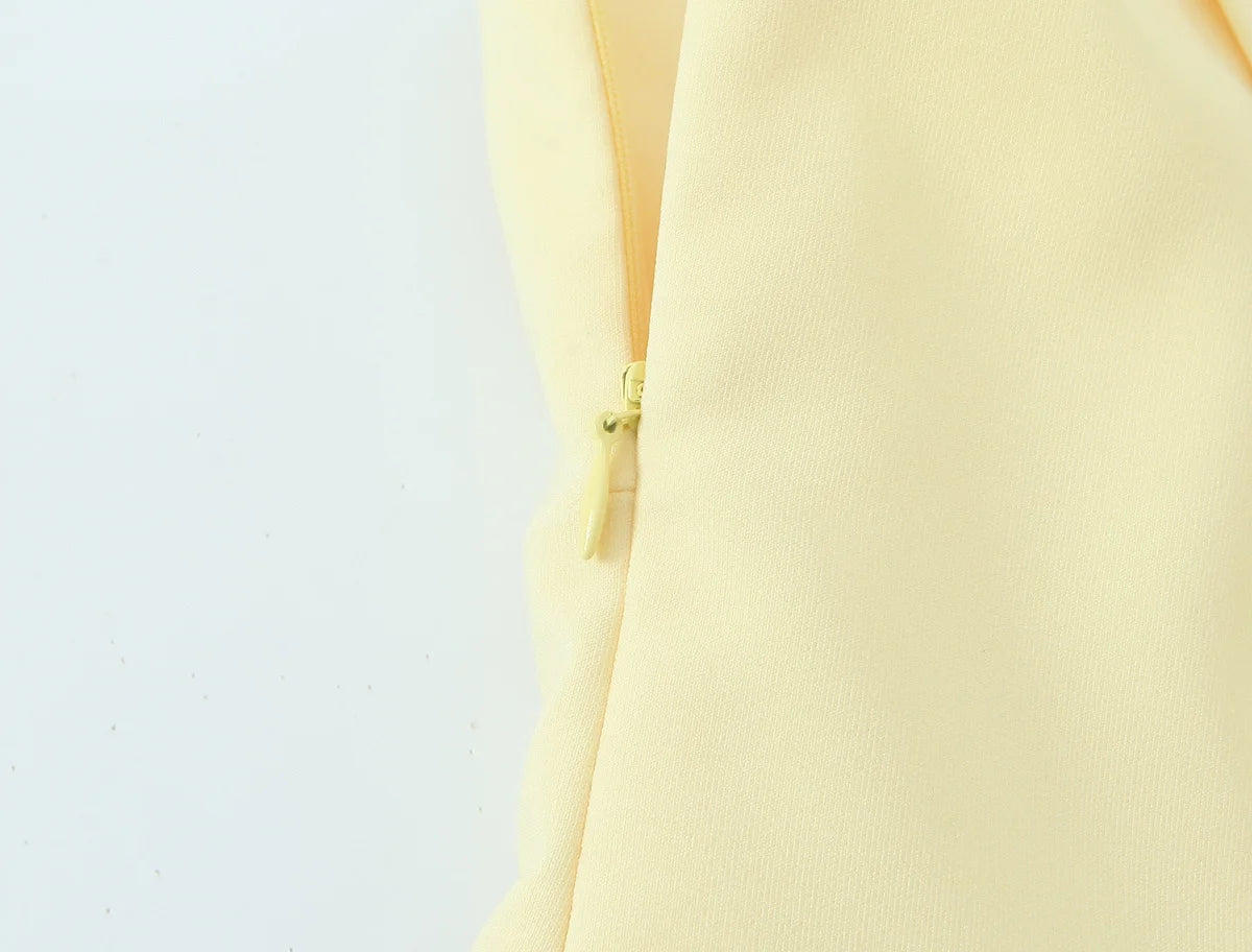 HH Summer Woman Elegant High Street Solid Side Zipper Slim Tops Women's Chic Sexy Sleeveless Bow Square Collar Sling Top