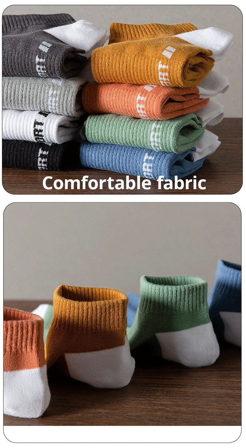 5 Pairs Summer Thin Men Sports Breathable and Comfortable Letter Boat Socks Ins Fashion Sweat-absorbing Short Socks