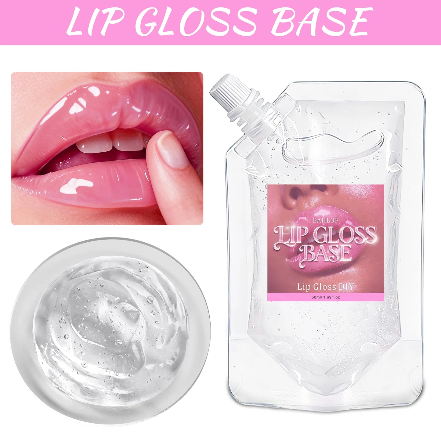 DIY lip gloss gel for perfect shine, non-sticky, transparent, moisturizing, odorless, blending magic, tinted, scented,shimmering