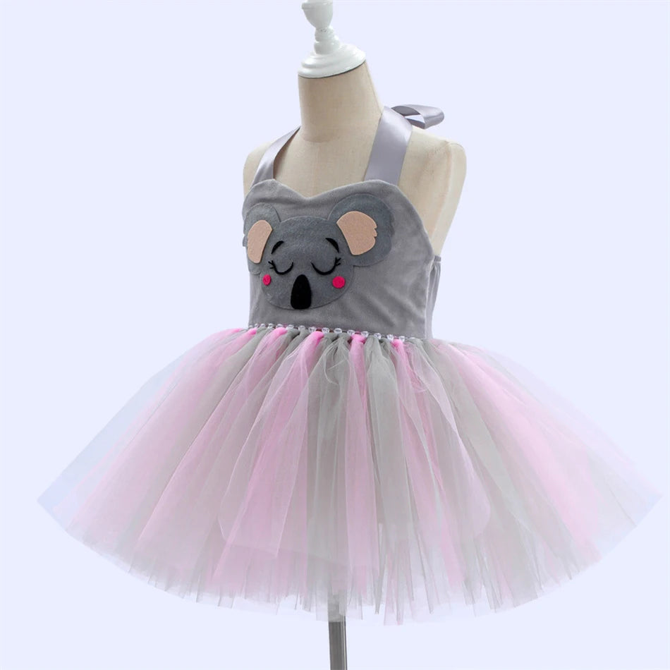 Girl Cartoon Raccoon Sloth Koala Piggy Rabbit Tutu Sling Dress Children Cosplay Festival Performance Dance Costume Headband Sets