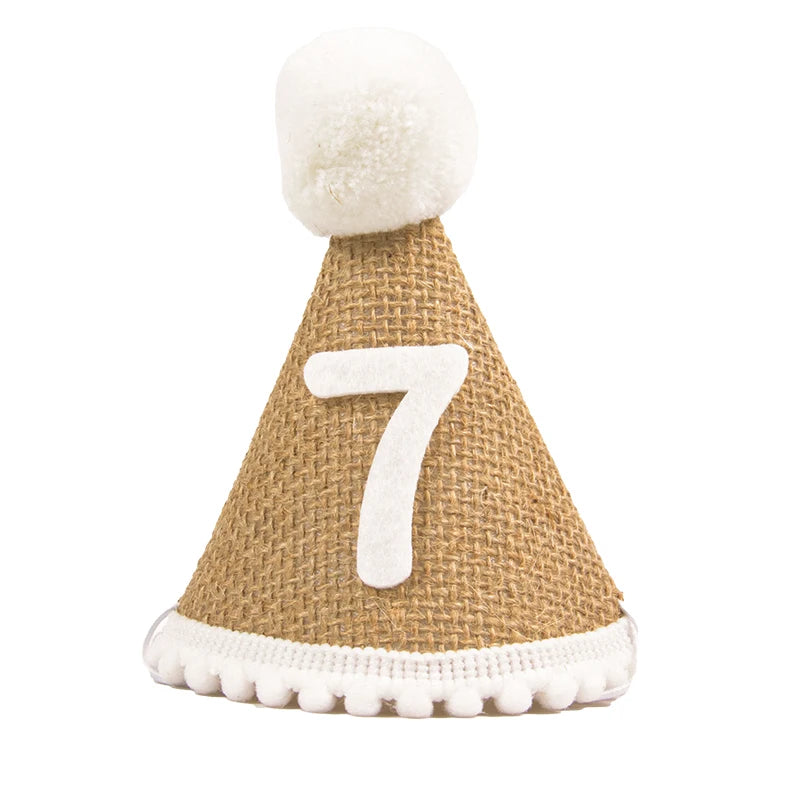 Burlap Hat Baby First Birthday Party Headband Linen Felt Hat 1st 2th 3th Years Kids Birthday Party Gift Baby Shower Hat