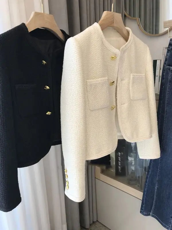 2025 New Early Spring Women's Tweed Suit Short Wool Coat Over Spring Autumn
