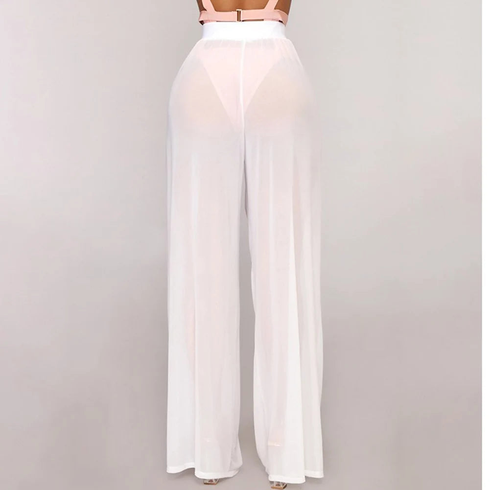 Pants Trousers Dating Daily Shopping Vacation Loose Mesh Polyester Sheer Soft Solid Color Transparent Dynamic Flare