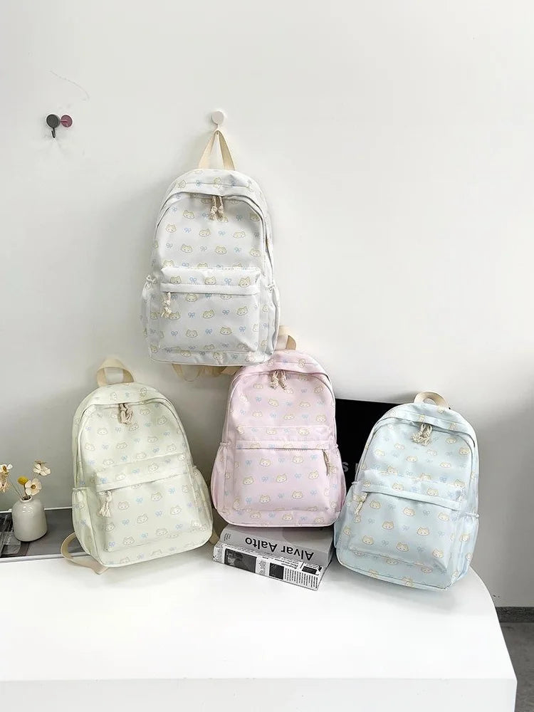 Cute Cartoon Cat Printed Backpack Large Capacity Student Schoolbag Fashion Delicate Trendy Girly Bag Portable Travel Bags Gifts
