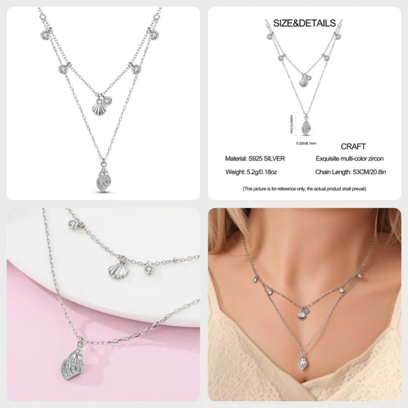 Necklace 925 Sterling Silver Shell Classic Simple Adjustable Women Girls Fashion Jewelry Gift