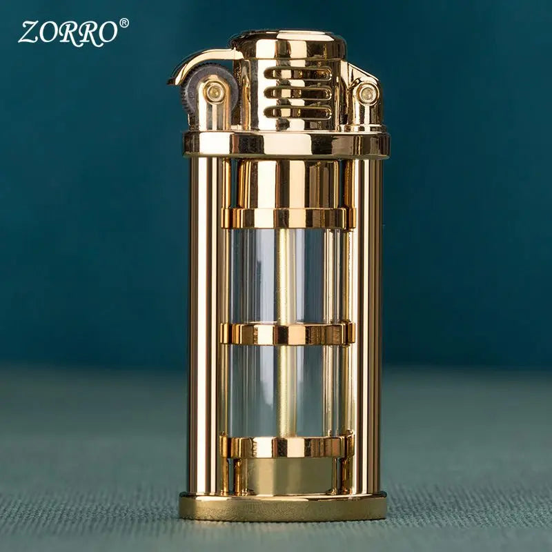 ZORRO Original Retro Metal Grinding Wheel Kerosine Lighter Transparent Fuel Tank Mini Cigarette Lighter Outdoor Survival Lighter