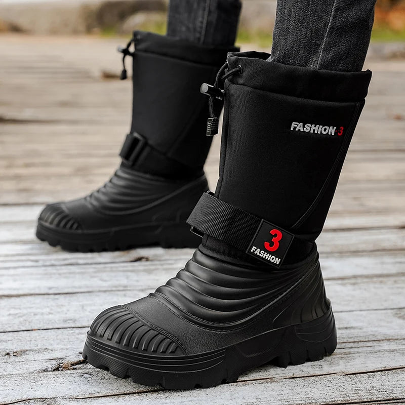 Men's New Snow Boots for Autumn and Winter, Fleece-Lined and Thickened, Cold-Proof, Outdoor Warm, Waterproof, Anti-Skiing, Hiking
