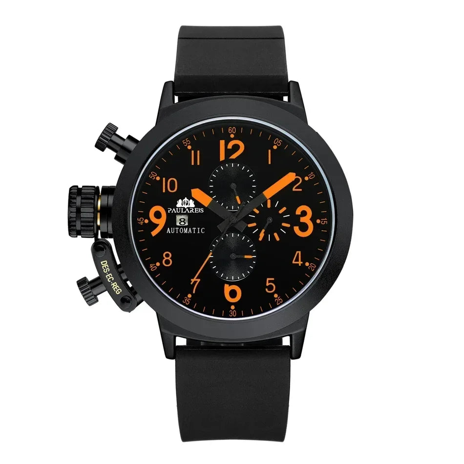 Automatic Watches for Men Mechanical Self Wind Rubber Boat Case Orange Blue Yellow Grey Fashion U Left Hand Reloj Hombre Baratos