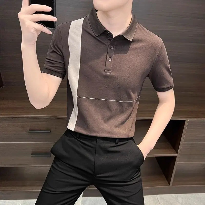 Summer Men's Clothing 2025 New Summer Top Cool and Stylish Ice Silk Trendy Brand Polo Shirt