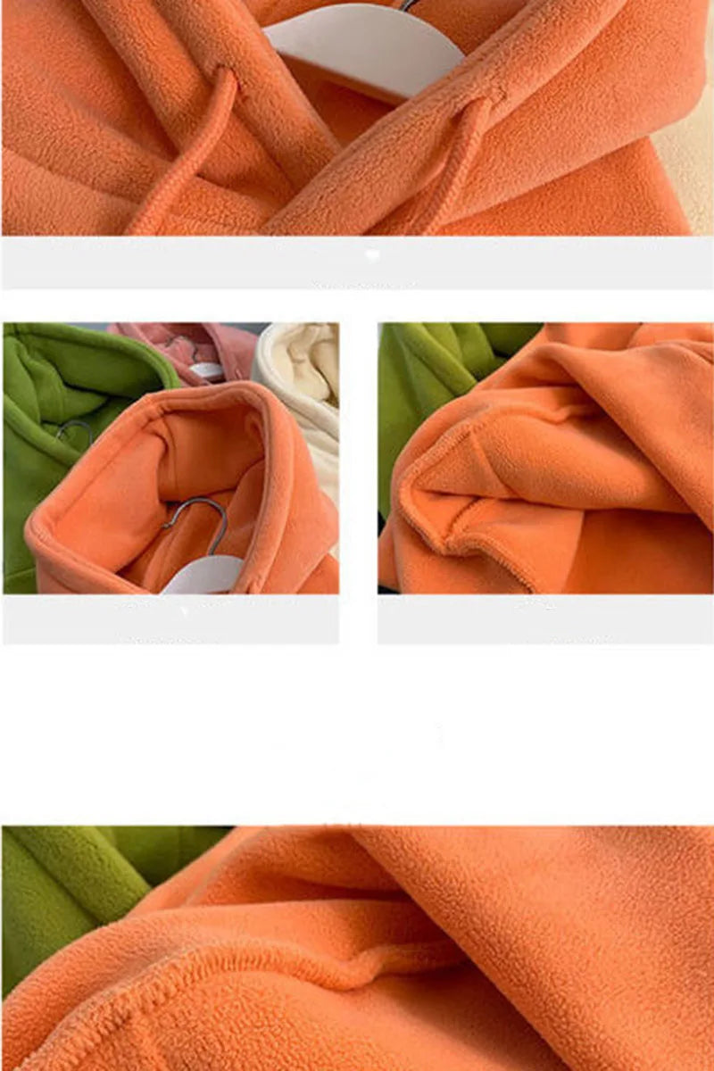 Autumn Korean Solid Hoodies Women Fashion Loose Pocket All Match Warm Pullover Tops Y2K Oversized Streetwear Casual Sweatshirts