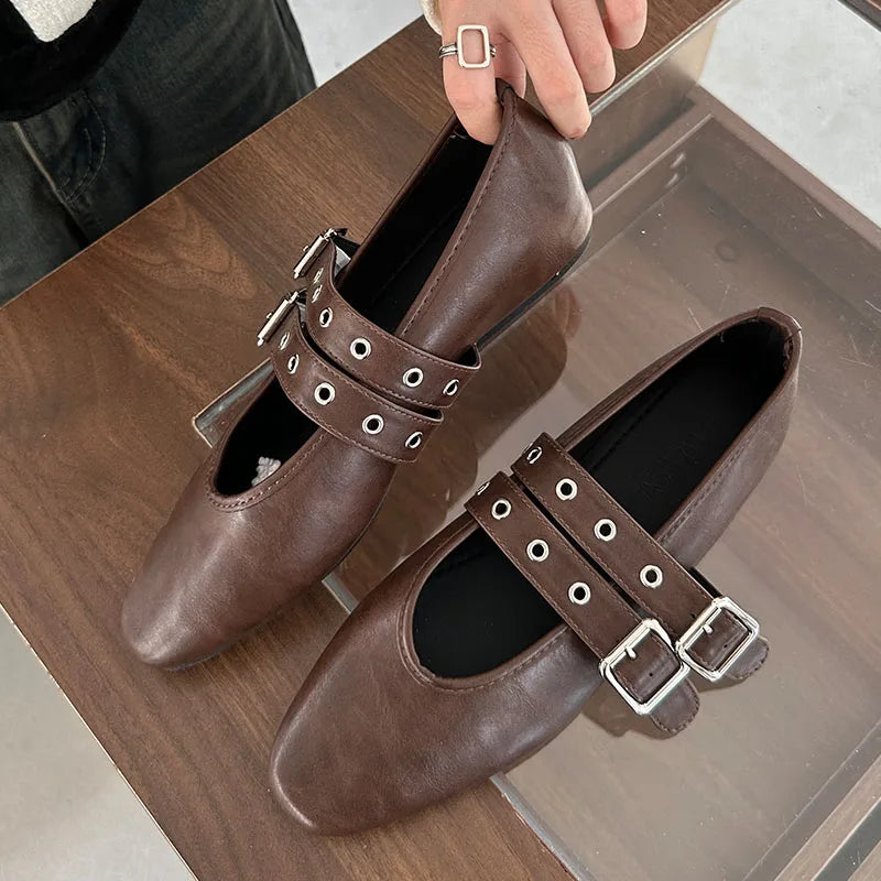 Female Footwear Round Toe Luxury Women Flats Mary Janes Shoes Shallow  Fashion Buckle Strap Ladies Ballet Flats Shoes