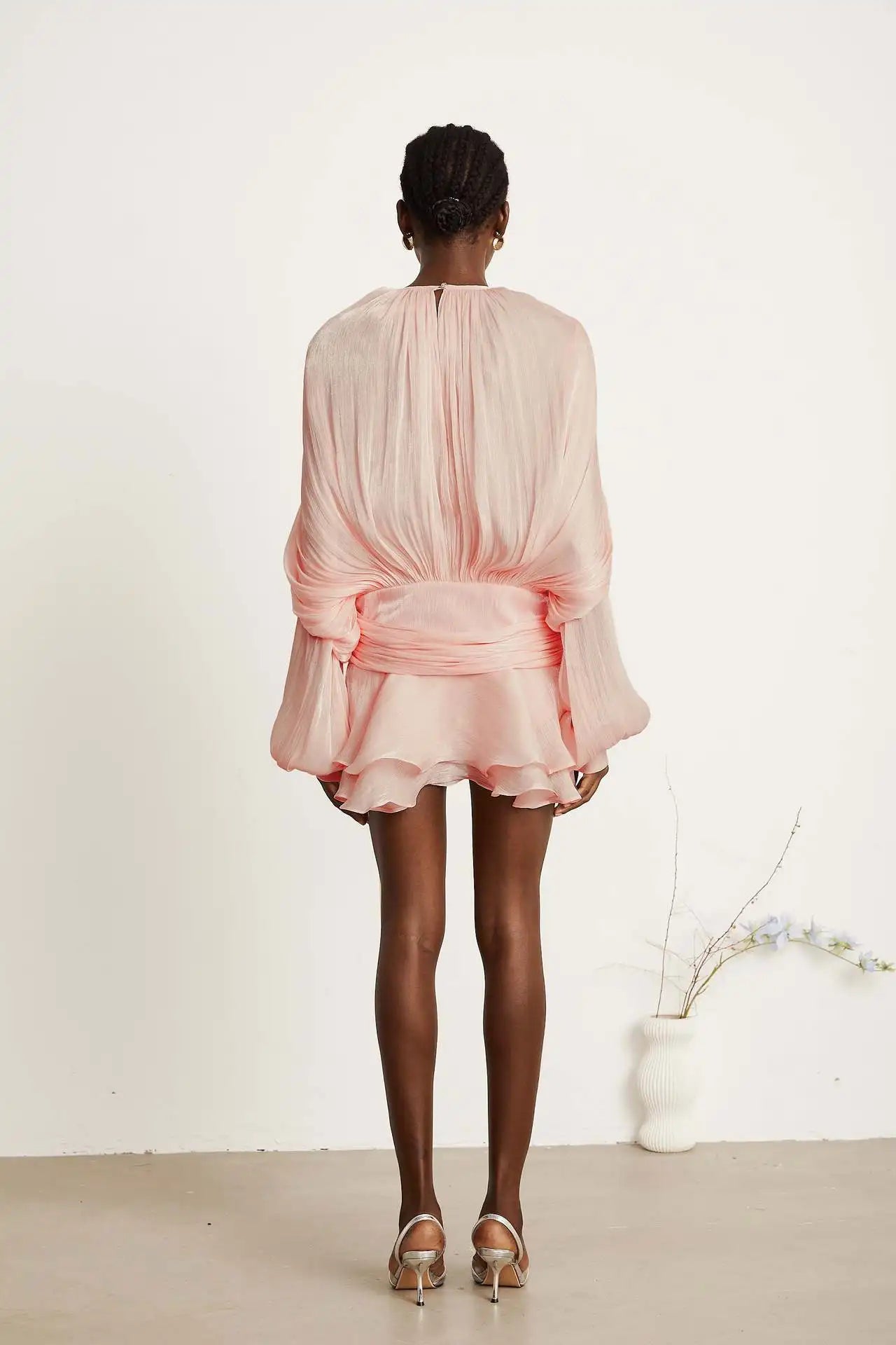 Dresses For Woman French Vestidos Elegant Puff Sleeve Dress Fashionable Loose Lace-up Solid Color Leace-up Simple Style Trendy