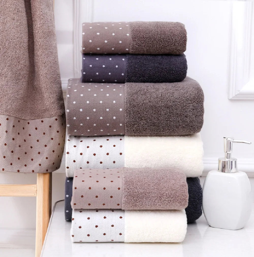 Inyahome Set of 3 Bathroom Cotton Towels Set Embroidered Luxury 2 Hand Towels 35x75cm and Big Bath Towels 70x140cm Washcloth