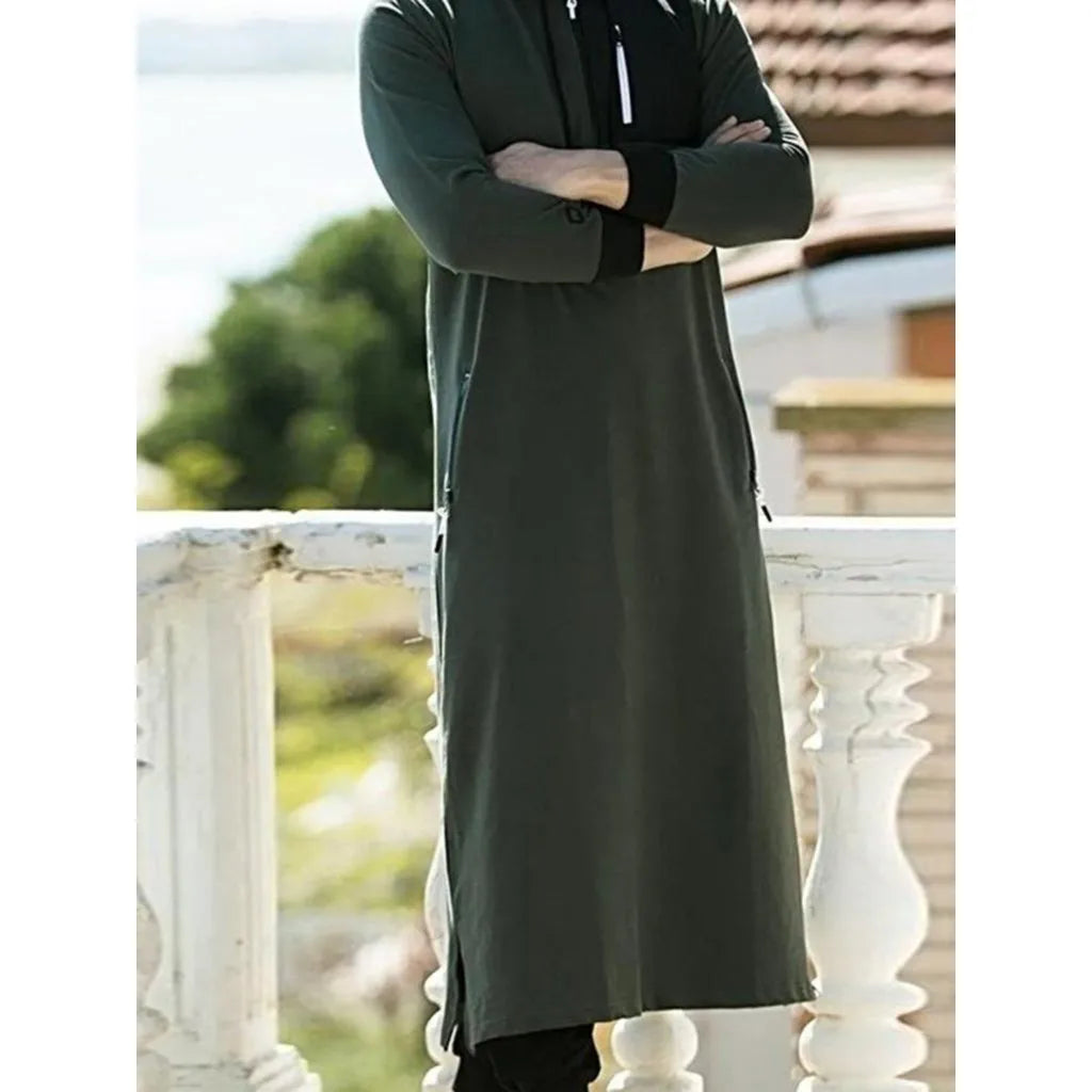 Kaftan Arab Muslim Robe Men Jubba Thobe Long Sleeve Muslim Clothing Robe For Men Long Arab Hoodies Kaftan Long Hoodie