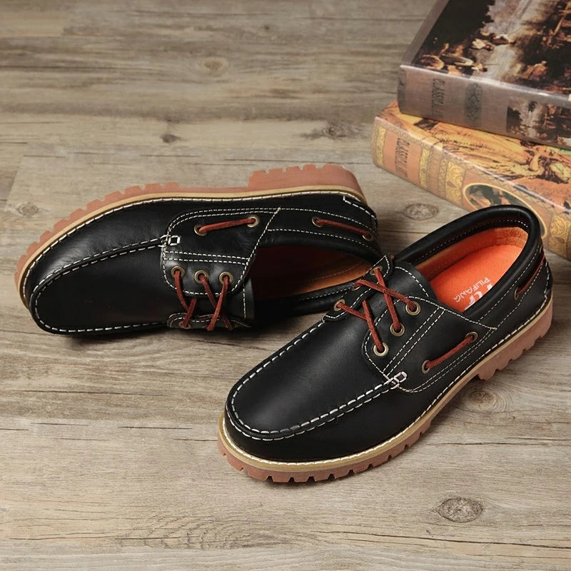 Fashion Genuine Leather Men's Loafers Soft Casual Derby Shoes Moccasins Boat Shoes Platform Male Black Brown Lace-up Oxfords