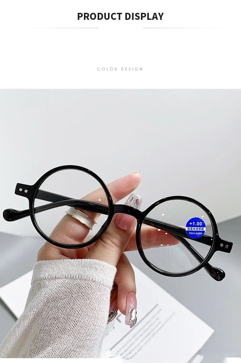 Trendy Round Small-Frame Reading Glasses for Men and Women, Middle-Aged and Elderly People, for Reading Books and Newspapers