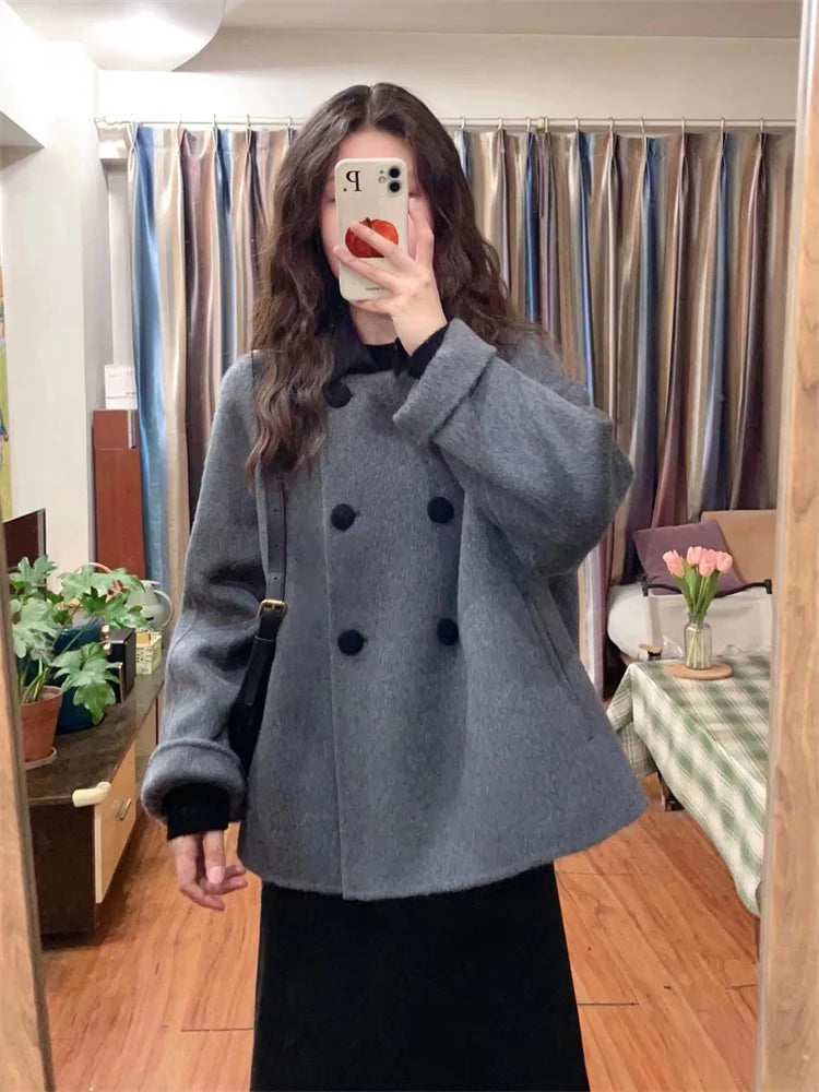 Wool for Women Chic Autumn Winter Retro Thickened Korean Style Outerwear Classic Prevalent Ins Cozy Elegant Office Daily Female