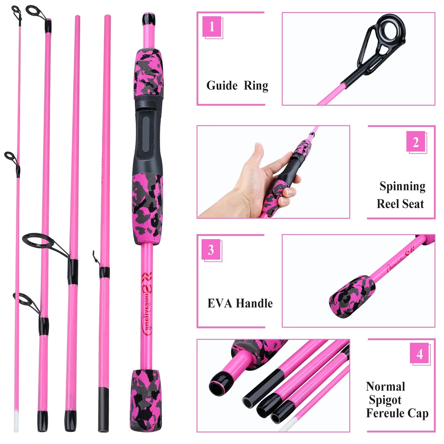 Sougayilang 5 Section Spinning Casting Fishing Rod 1.8M Ultralight Weight Carbon Fiber Poles for Travel Freshwater Fishing Pesca