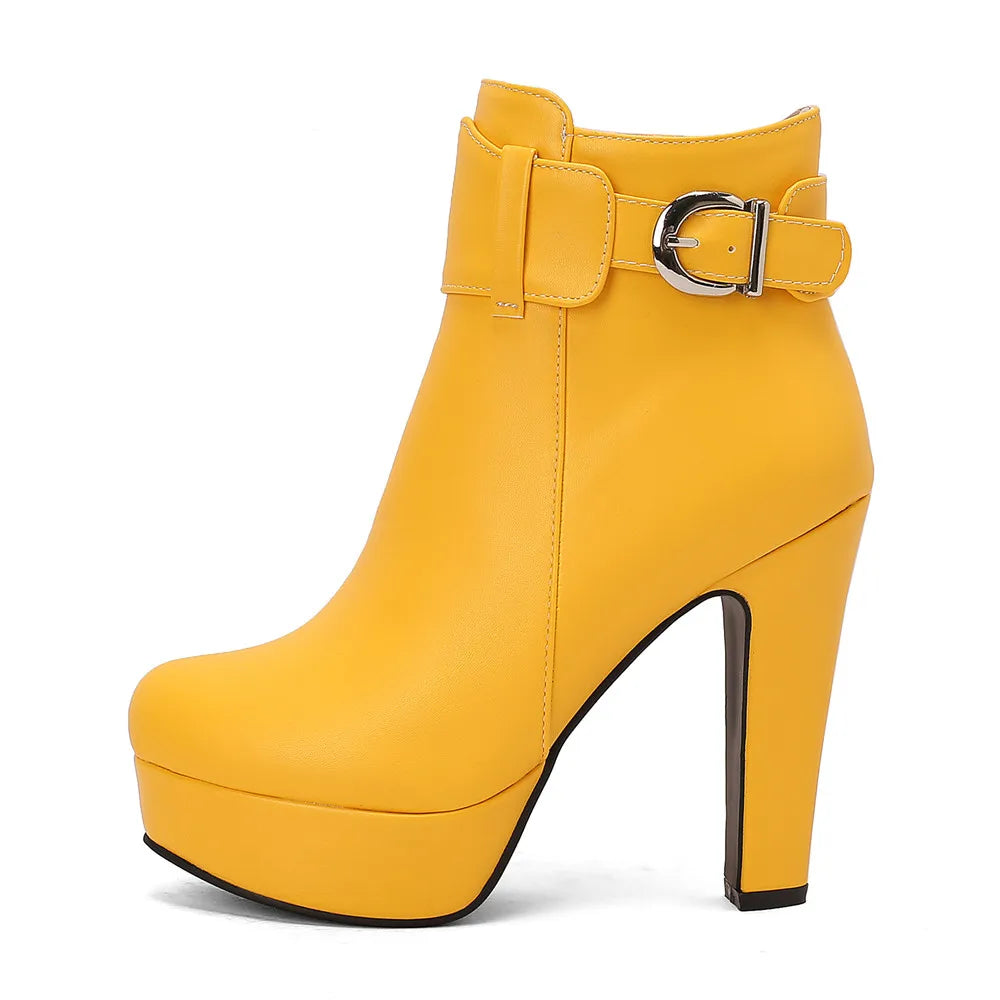 Women Shoes Fashion Short Boots Autumn Winter Sexy Platform Ankle Boots For Women Black Red Yellow White Lady Shoes Large 34-46
